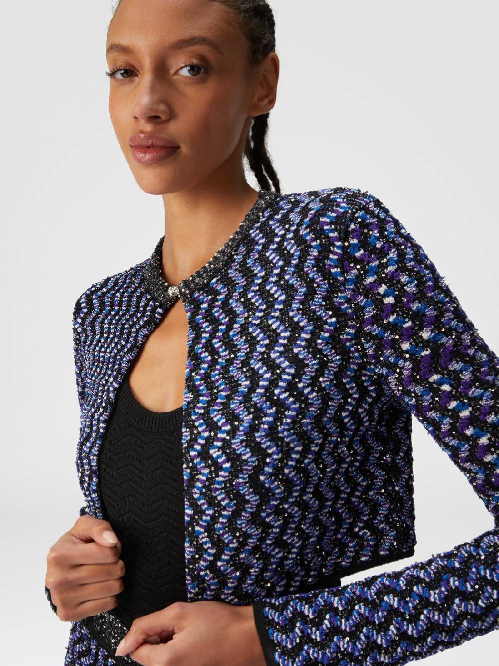 M Missoni Cardigan Zig Zag Goffrato Con Paillettes