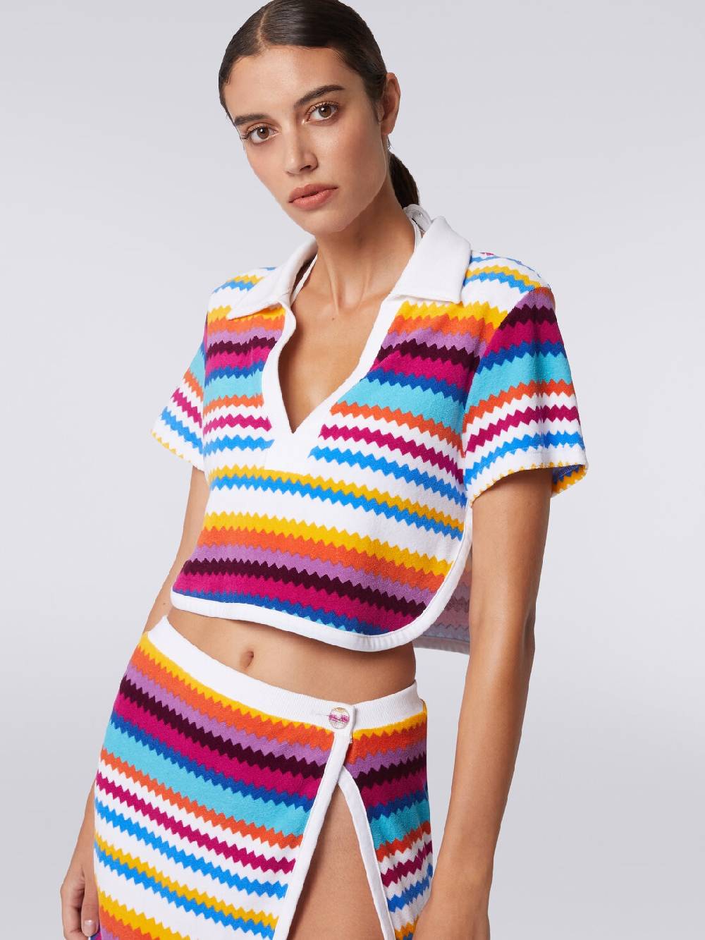 M Missoni Crop Top Modello Polo In Spugna Zig Zag