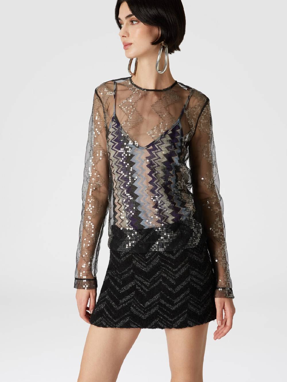 M Missoni Minigonna Bouclé Con Motivo Chevron Lamé