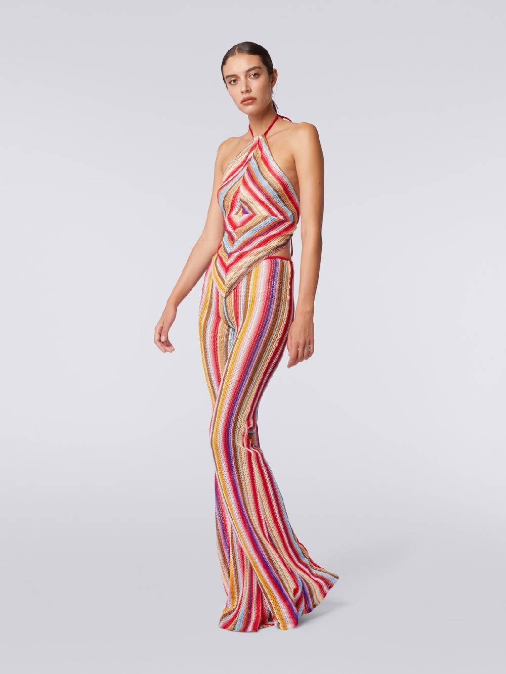 M Missoni Pantaloni Svasati In Crochet Rigato