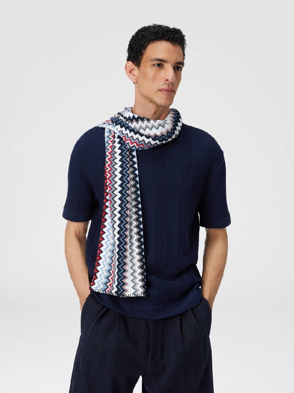 M Missoni Sciarpa In Maglia Di Cotone Chevron