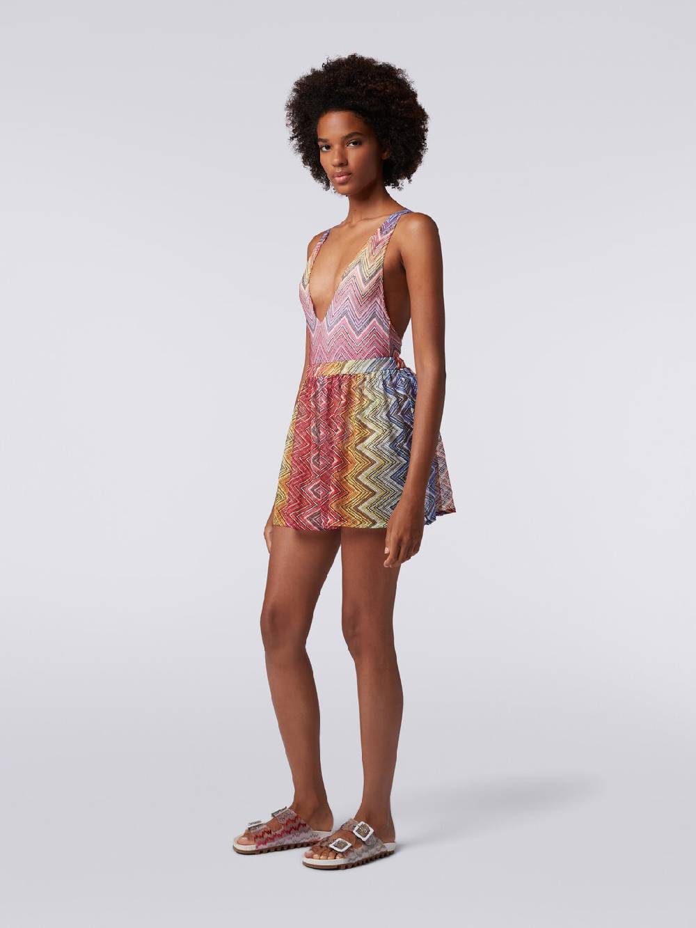 M Missoni Shorts Mare In Tessuto Stampa Zig Zag