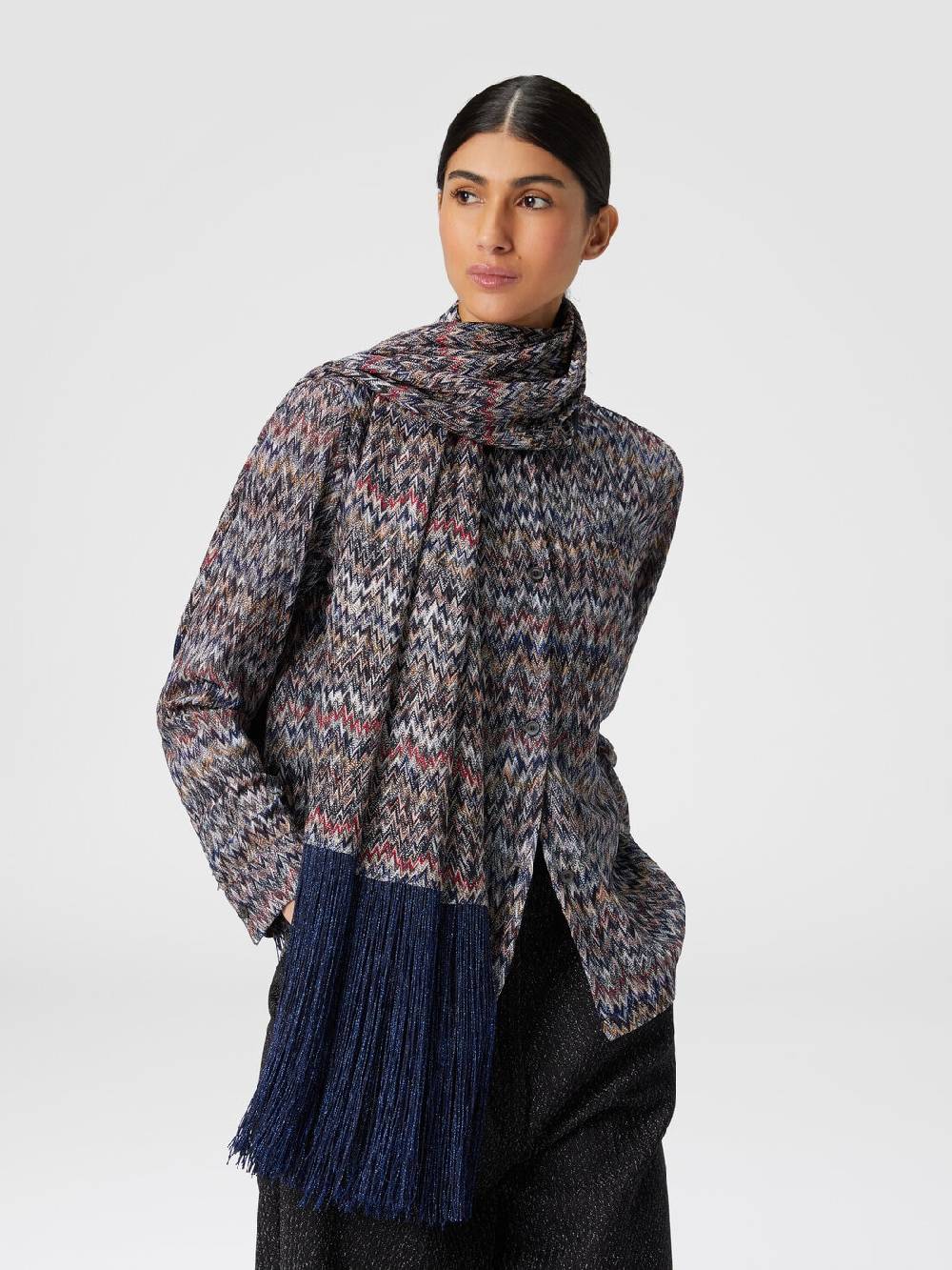 M Missoni Stola In Viscosa Lamé Chevron Con Frange