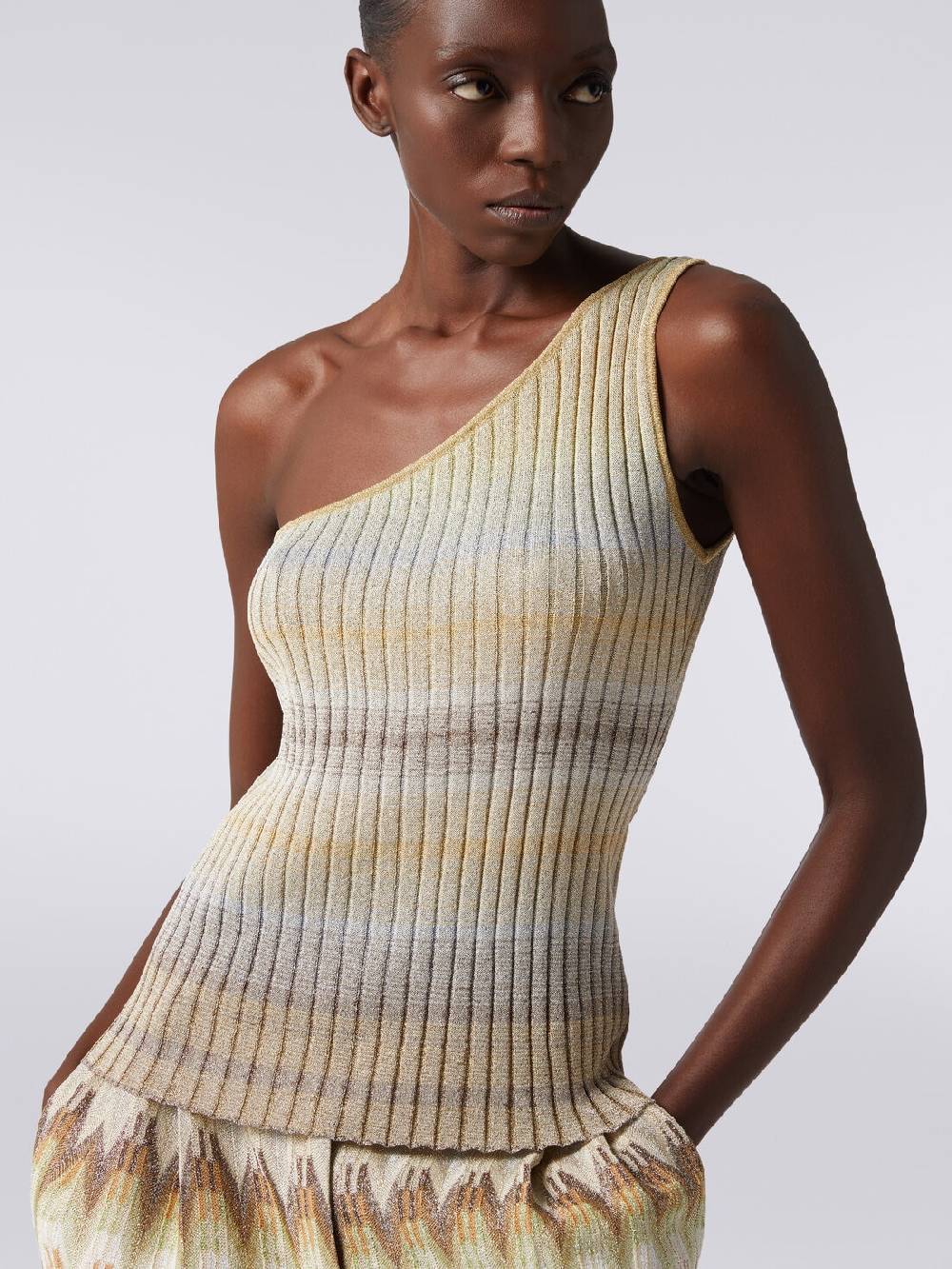 M Missoni Top Monospalla In Viscosa Lamé A Costine