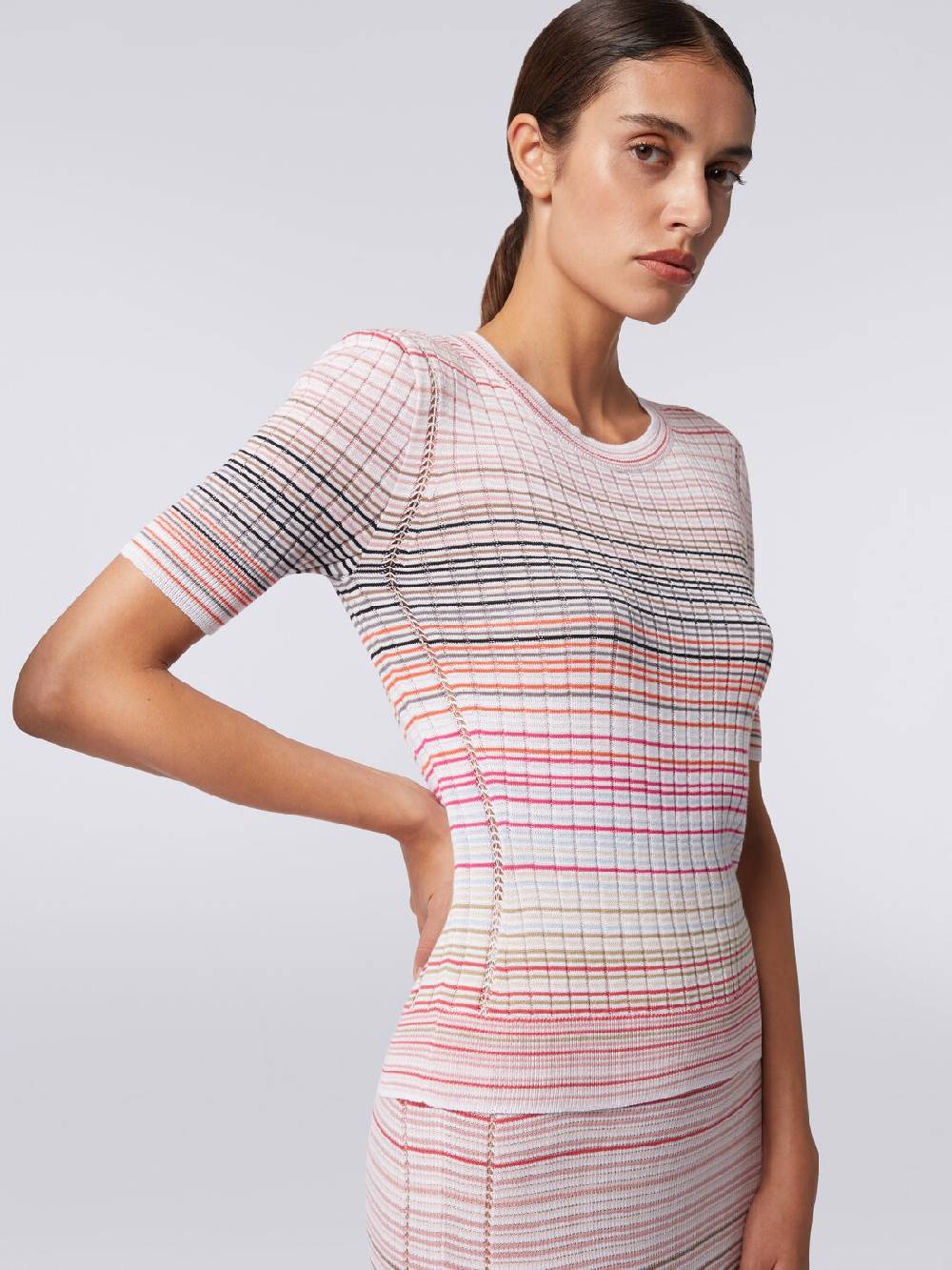 M Missoni Maglia Girocollo A Maniche Corte In Cotone E Viscosa A Righe