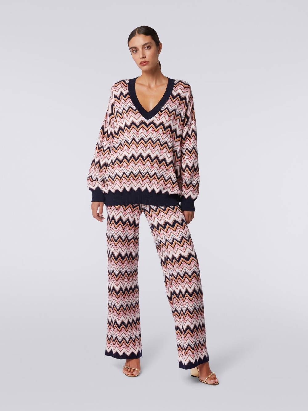 M Missoni Maglia oversize zig zag con profili a contrasto