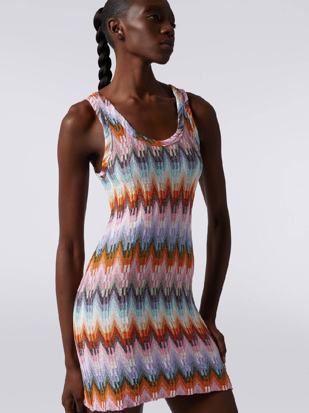 M Missoni Mini-abito Smanicato In Viscosa Zig Zag Con Lurex