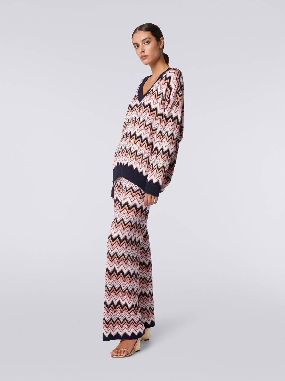 M Missoni Pantaloni A Palazzo In Lana E Viscosa Chevron