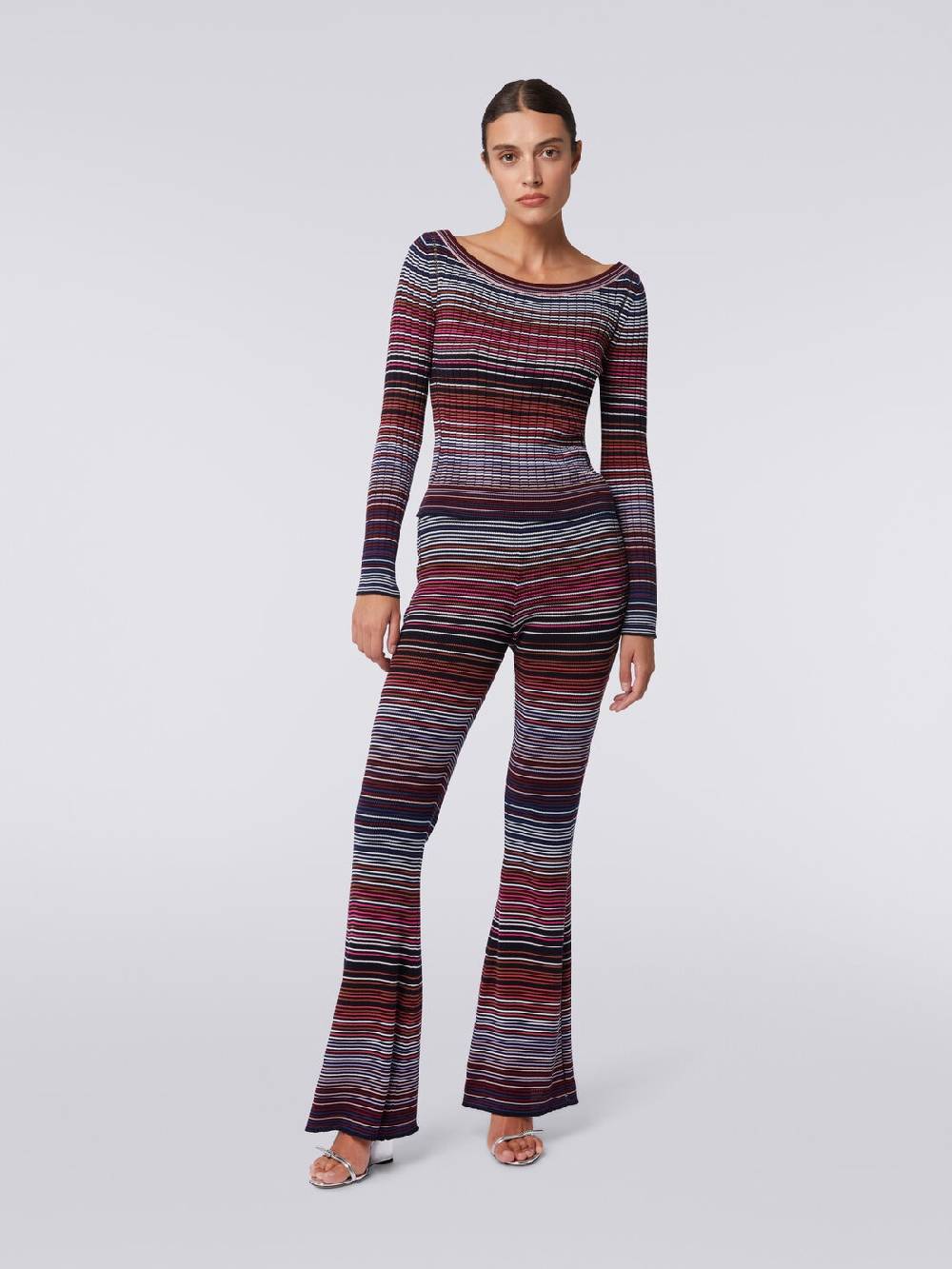 M Missoni Pantaloni flare in maglia di cotone e viscosa a righe