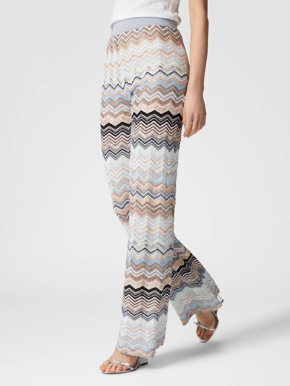 M Missoni Pantaloni In Maglia Chevron Lamé Con Paillettes