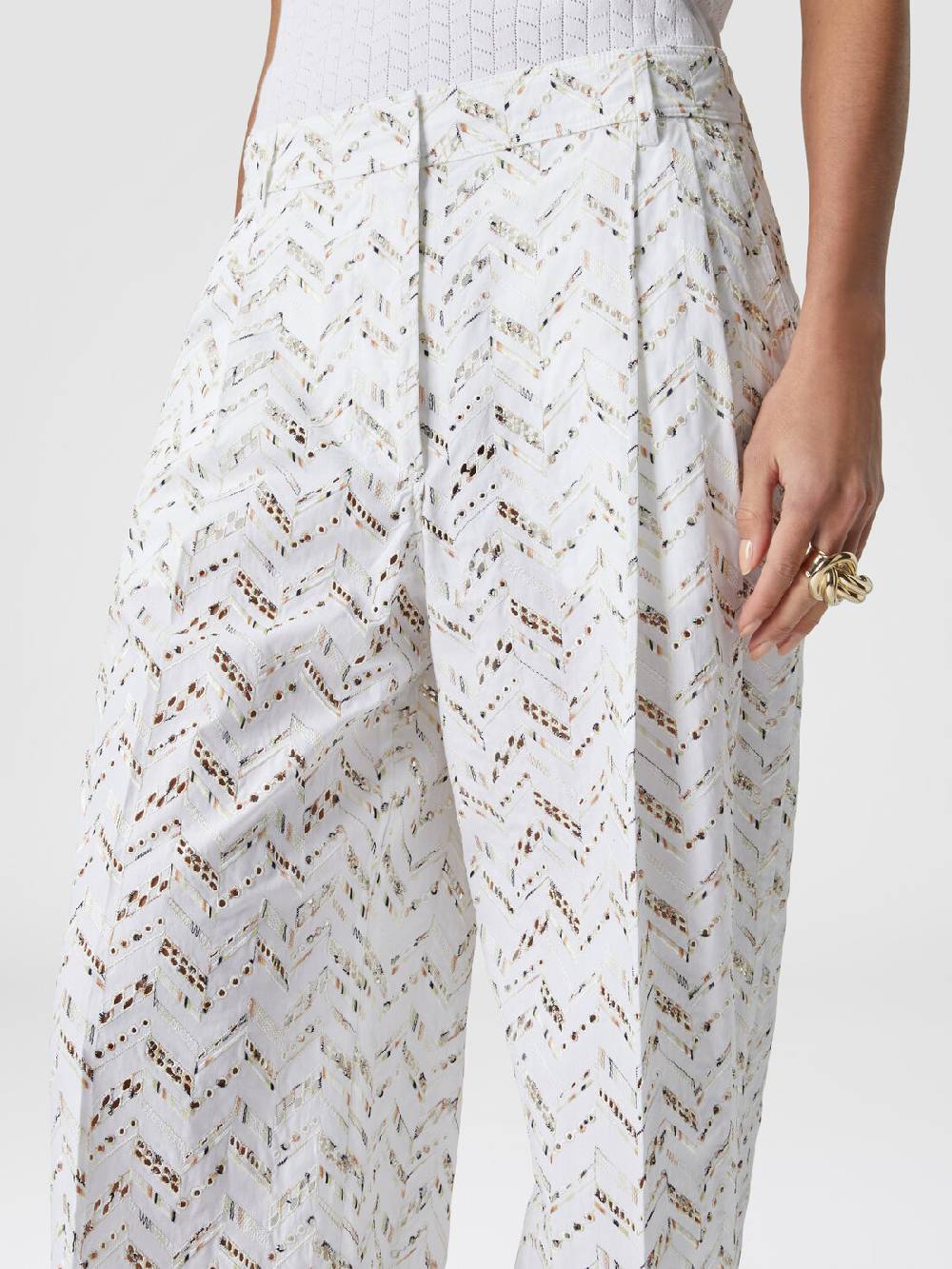 M Missoni Pantaloni In Popeline Di Cotone Con Pizzo Sangallo