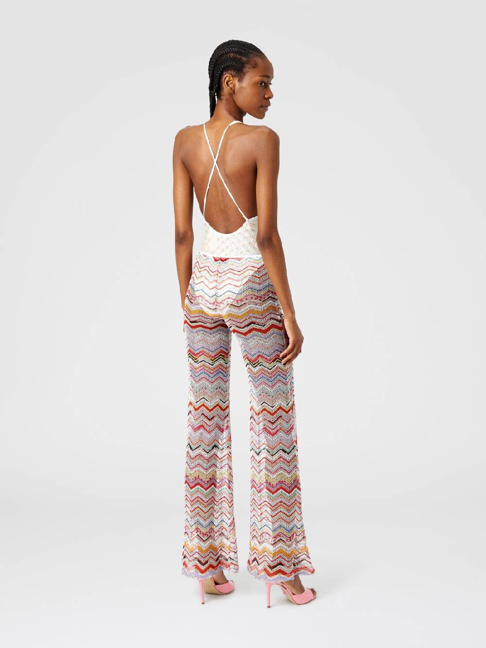 M Missoni Pantaloni Svasati In Crochet Zig Zag Con Lurex