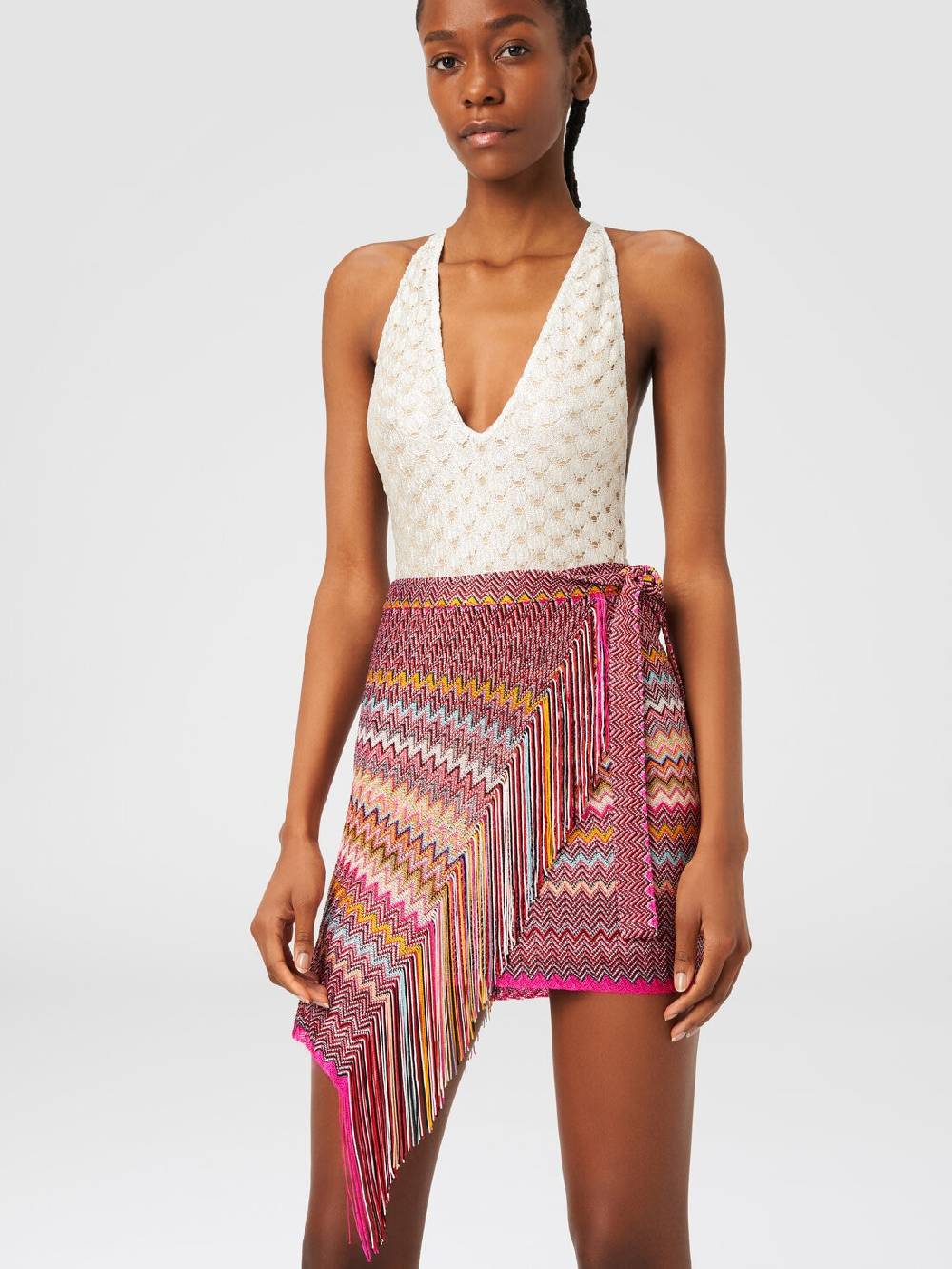 M Missoni Pareo In Maglia Di Viscosa Zig Zag Con Frange