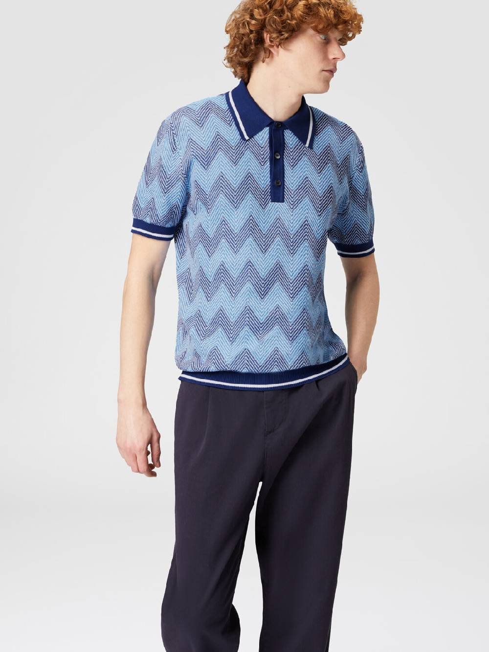 M Missoni Polo A Maniche Corte In Cotone Zig Zag Con Profili A Contrasto