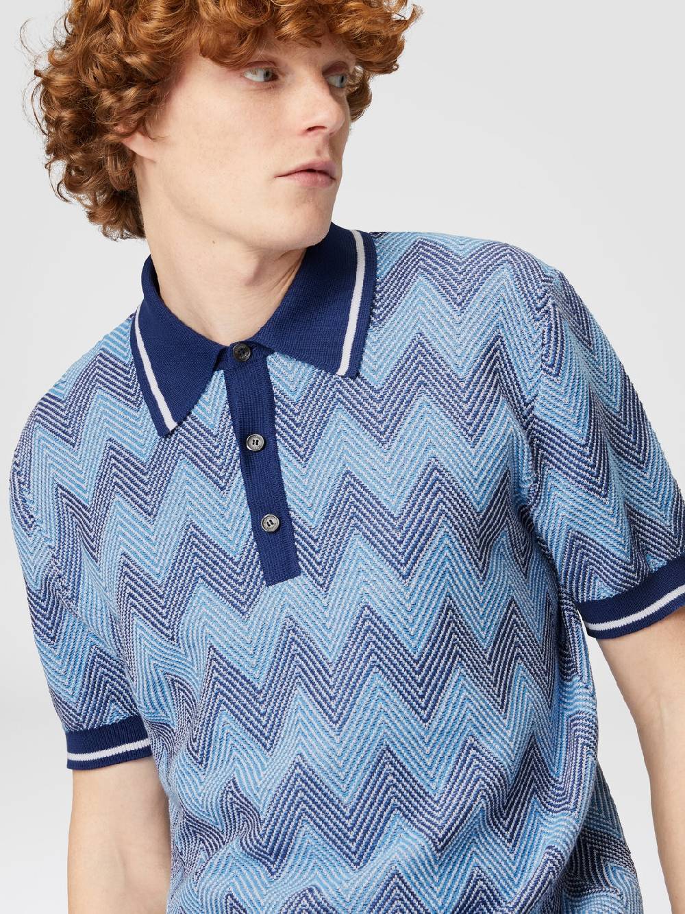 M Missoni Polo A Maniche Corte In Cotone Zig Zag Con Profili A Contrasto