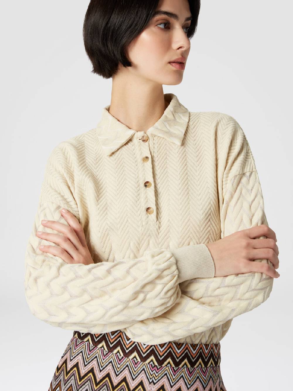 M Missoni Polo A Maniche Lunghe Con Chevron Tono Su Tono