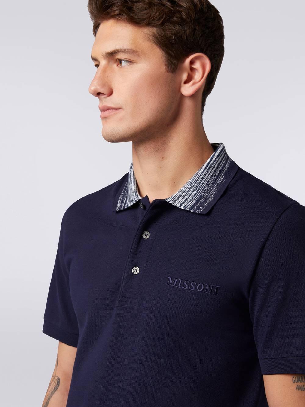 M Missoni Polo In Cotone Con Colletto Fiammato E Scritta Logo