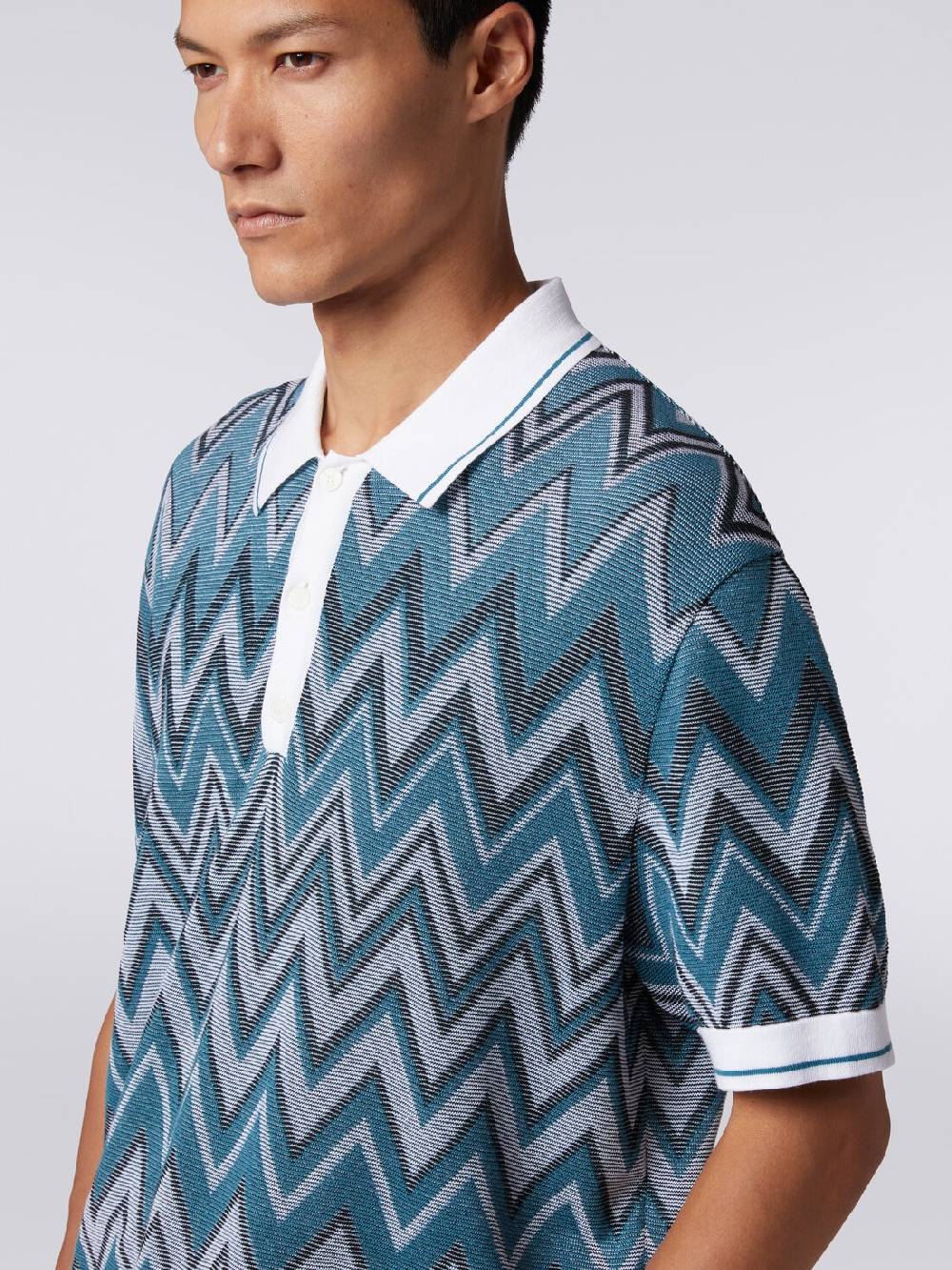 M Missoni Polo In Maglia Zig Zag Con Dettagli Tinta Unita