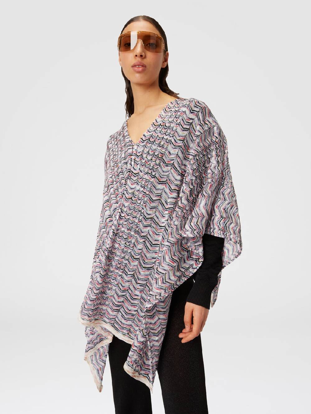M Missoni Poncho In Maglia Di Viscosa E Cotone Chevron
