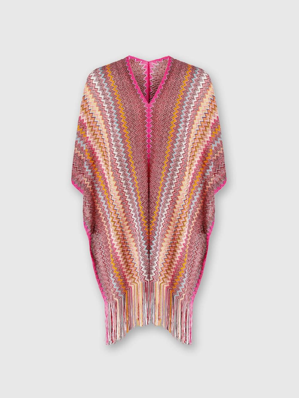 M Missoni Poncho In Maglia Di Viscosa Zig Zag Con Frange