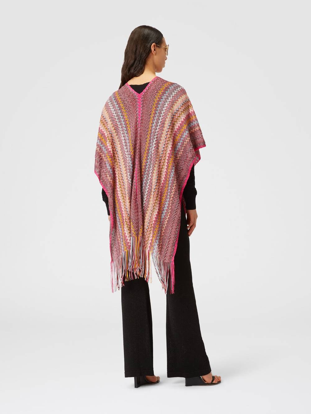 M Missoni Poncho In Maglia Di Viscosa Zig Zag Con Frange