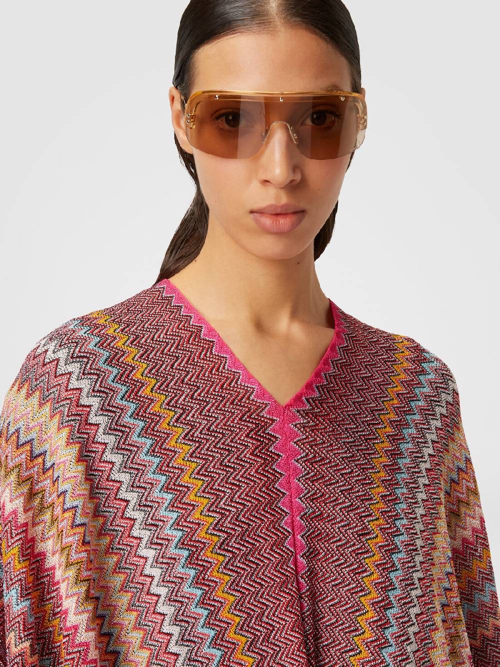 M Missoni Poncho In Maglia Di Viscosa Zig Zag Con Frange