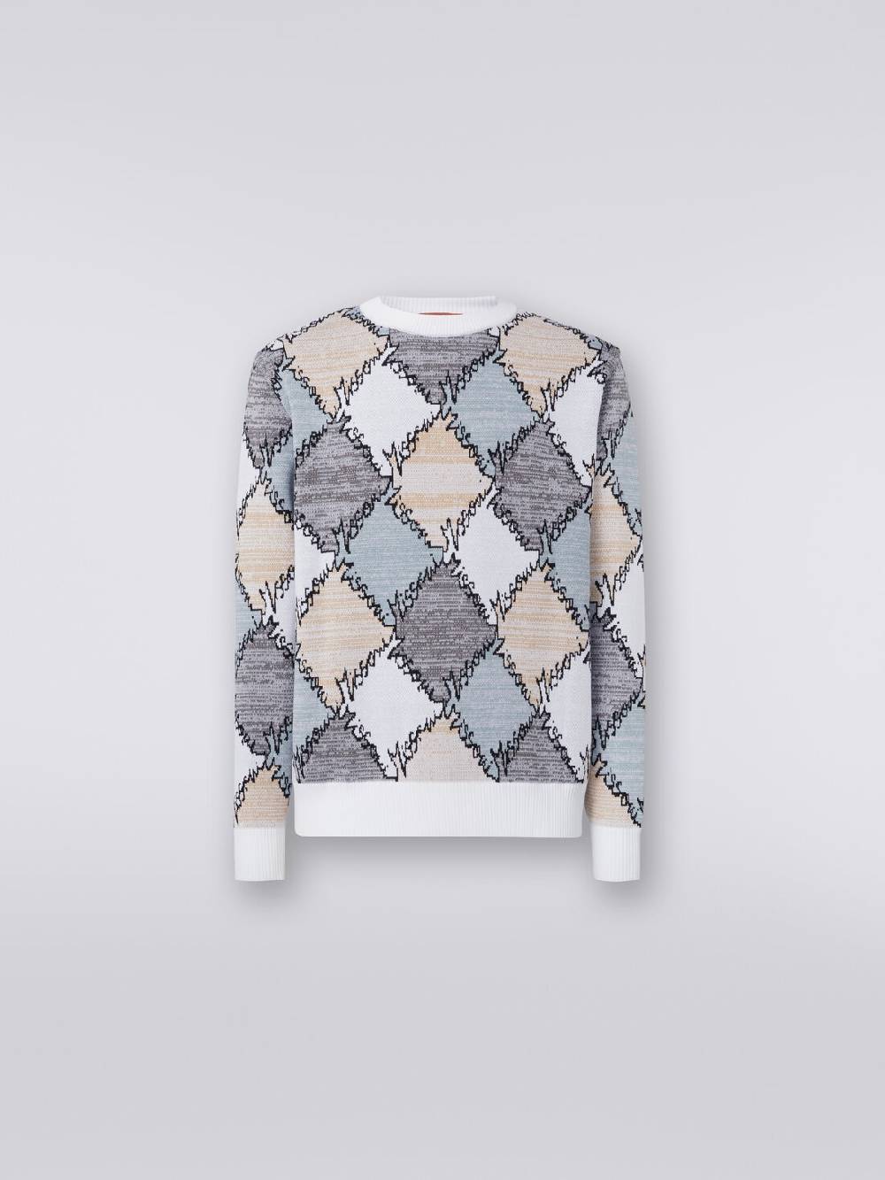 M Missoni Pullover Giorocollo In Cotone A Losanghe Con Scritta Logo