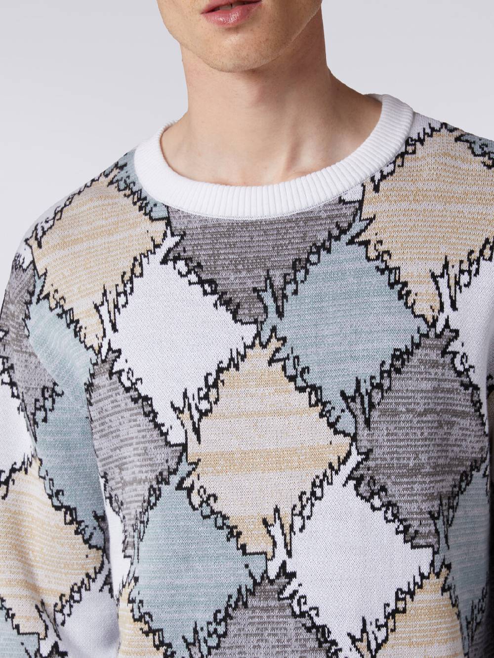 M Missoni Pullover Giorocollo In Cotone A Losanghe Con Scritta Logo