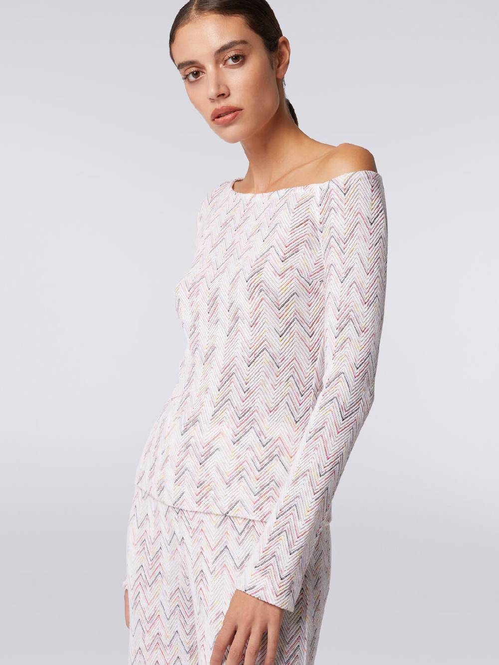 M Missoni Pullover In Lana E Viscosa Chevron Con Scollatura Asimmetrica
