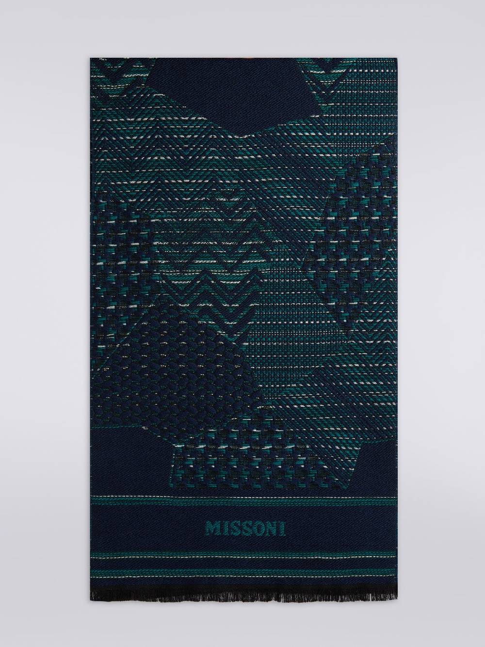 M Missoni Sciarpa in maglia di lana con multi-lavorazione e bordi sfrangiati
