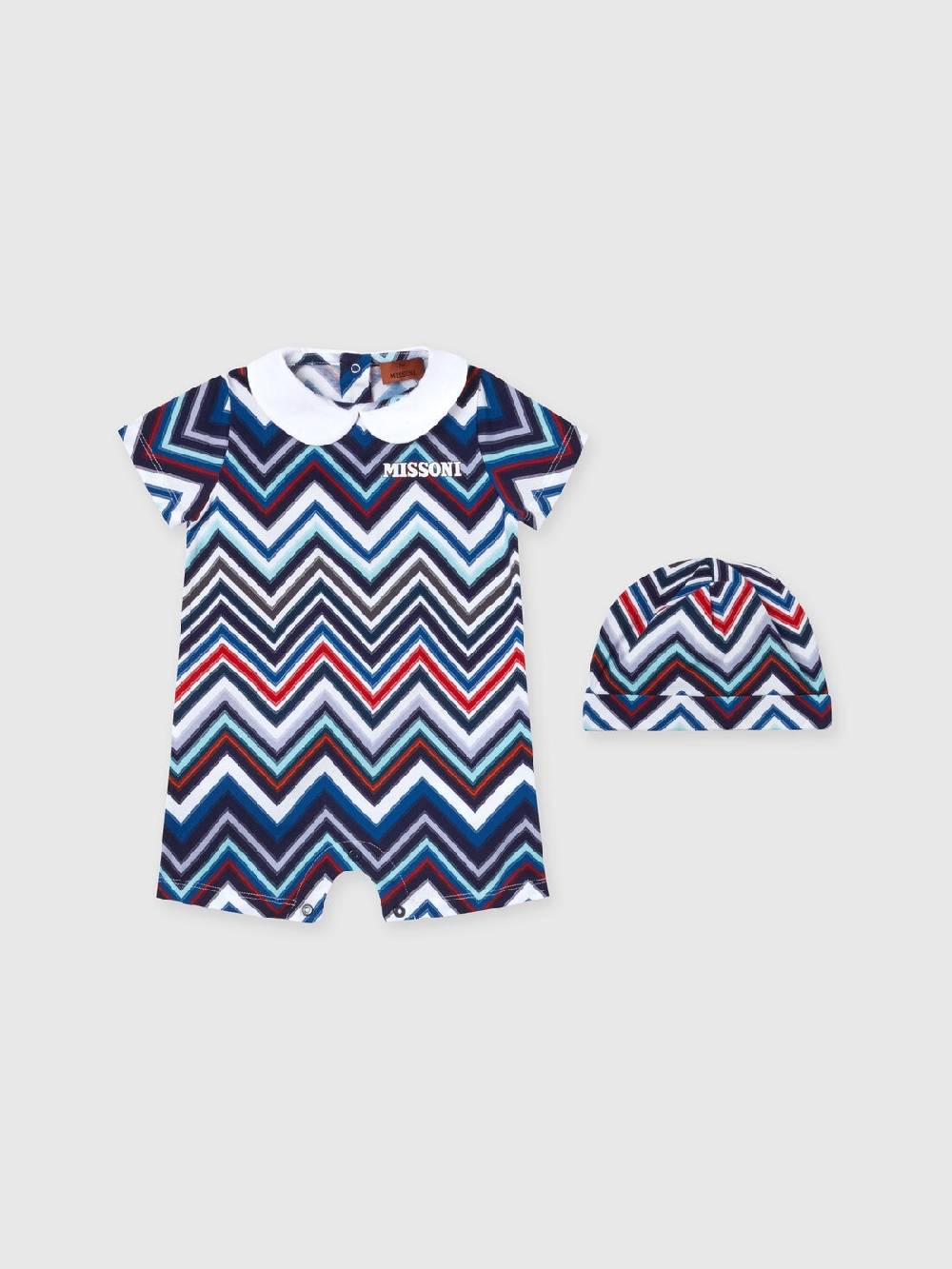 M Missoni Set Due Pezzi Con Tutina E Zuccotto In Cotone Chevron