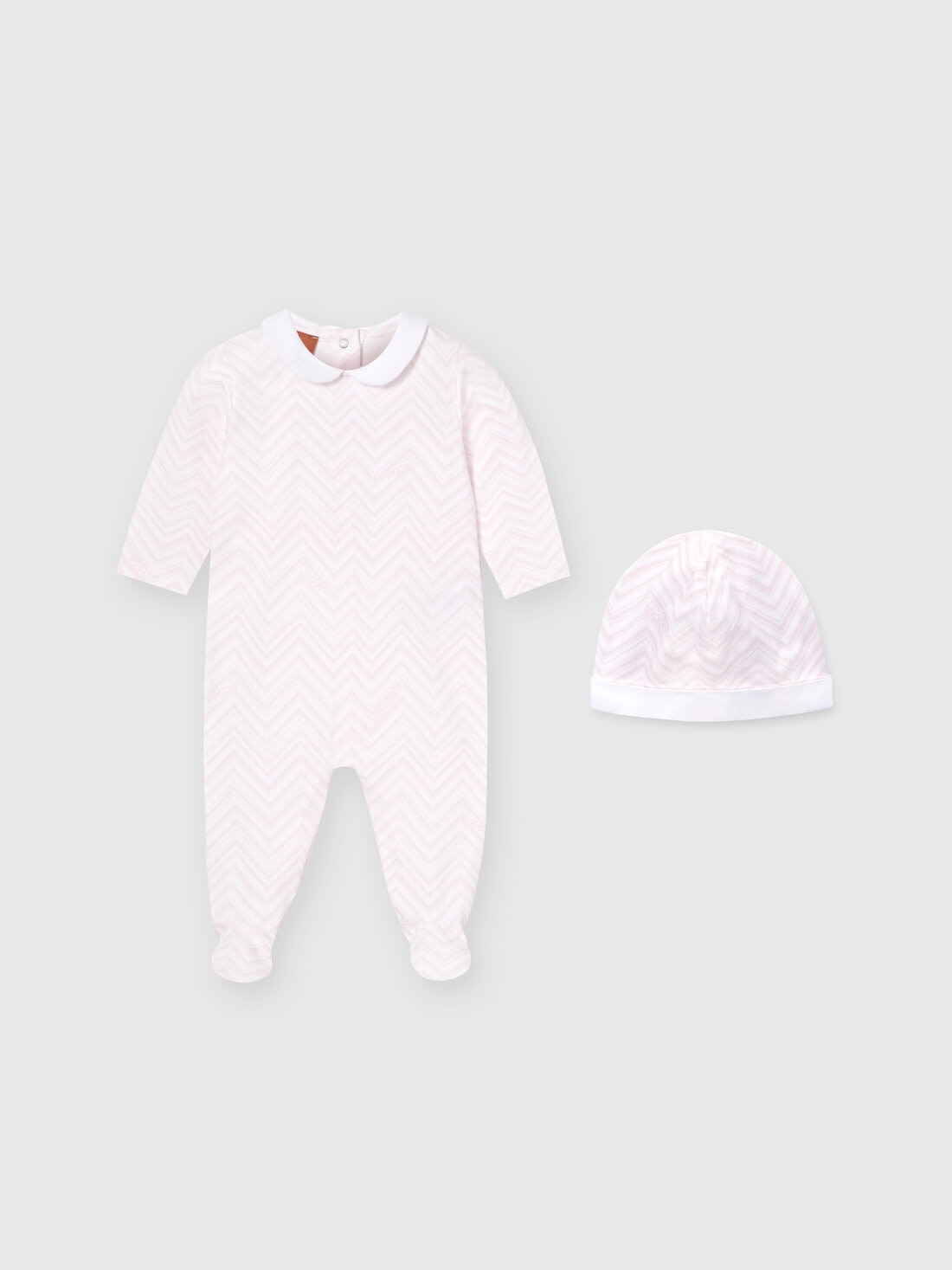 M Missoni Set due pezzi con tutina e zuccotto in cotone zig zag