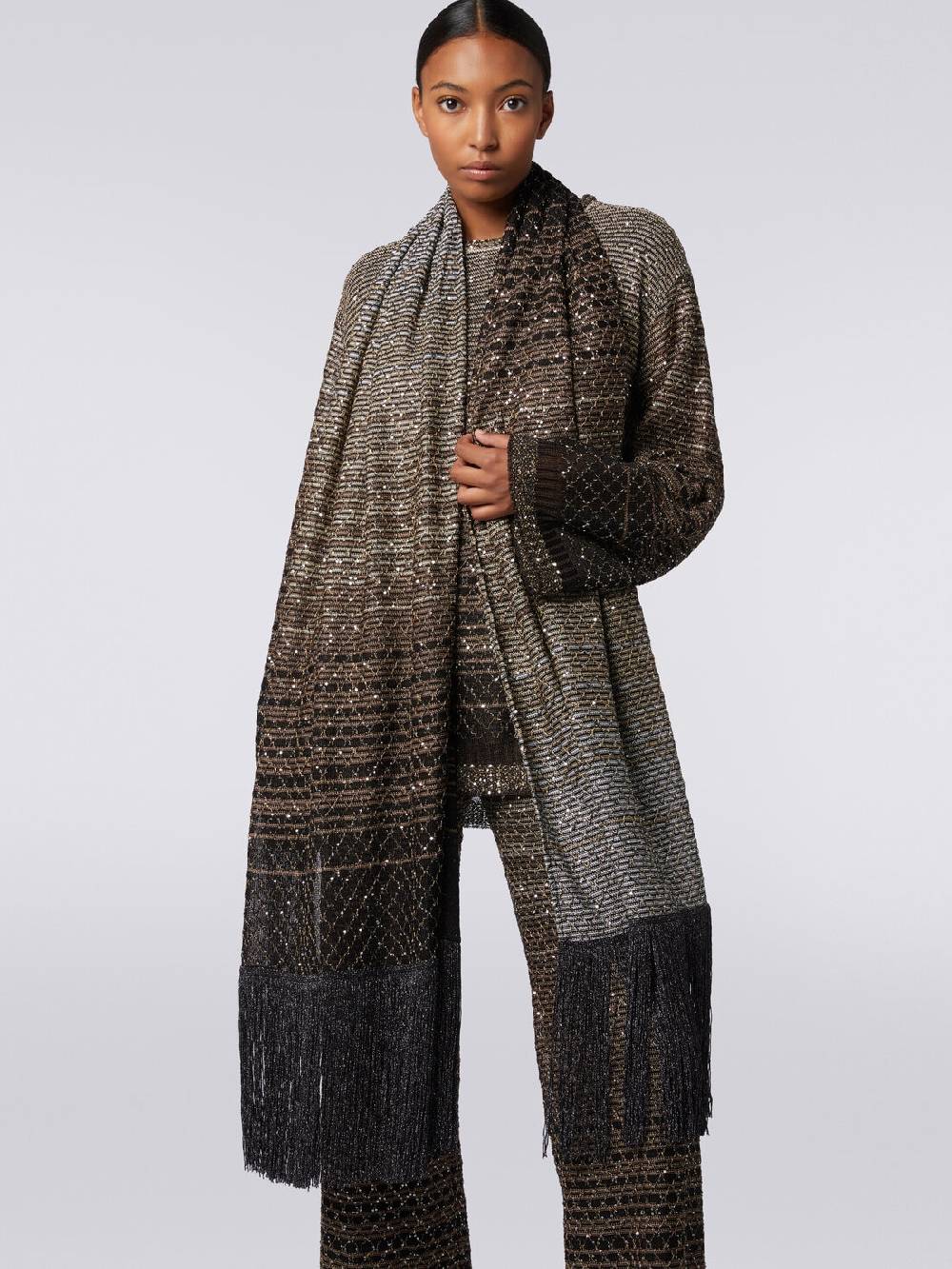 M Missoni Stola In Maglia Dégradé Con Frange E Paillettes