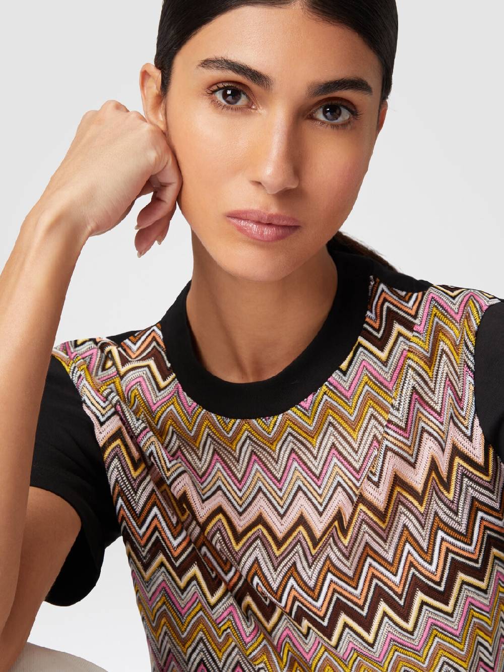 M Missoni T-shirt In Jersey Di Cotone Con Inserti Chevron
