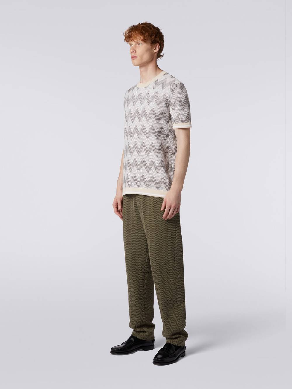 M Missoni T-shirt In Maglia Di Cotone Chevron Con Profili A Contrasto