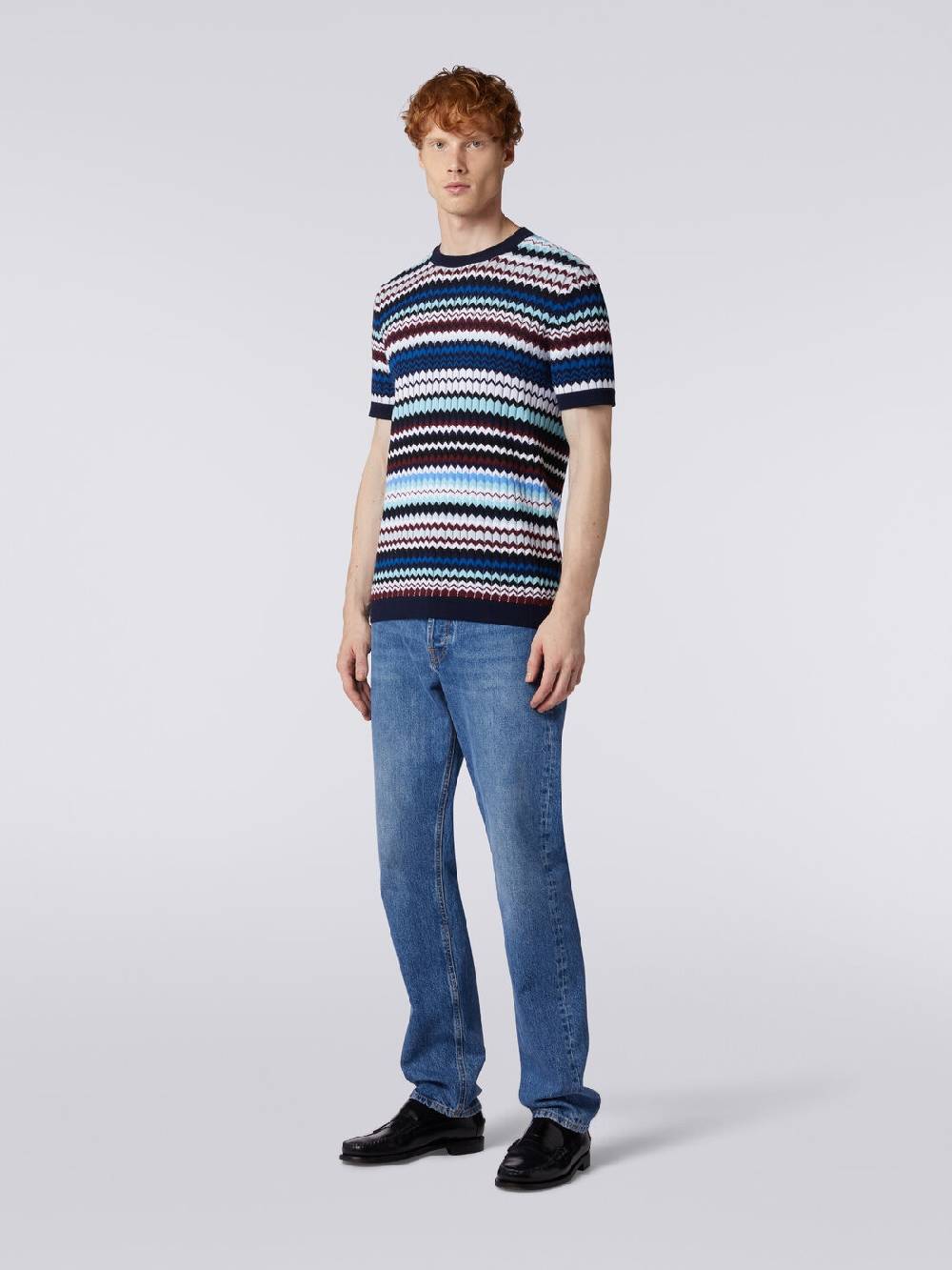 M Missoni T-shirt In Maglia Di Cotone Zig Zag A Costine