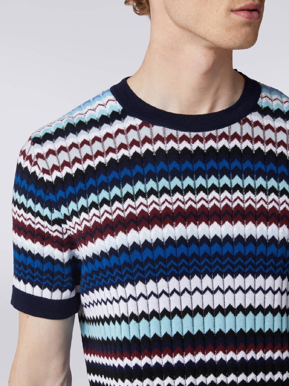M Missoni T-shirt In Maglia Di Cotone Zig Zag A Costine