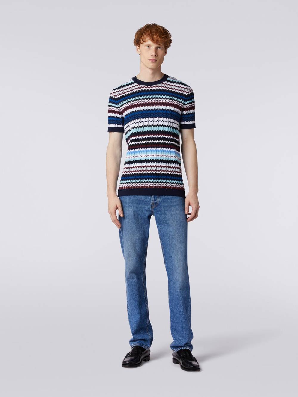 M Missoni T-shirt in maglia di cotone zig zag a costine