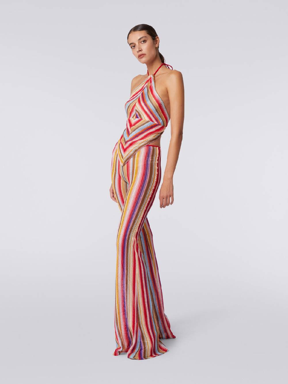 M Missoni Top Con Scollatura All'americana In Crochet Rigato