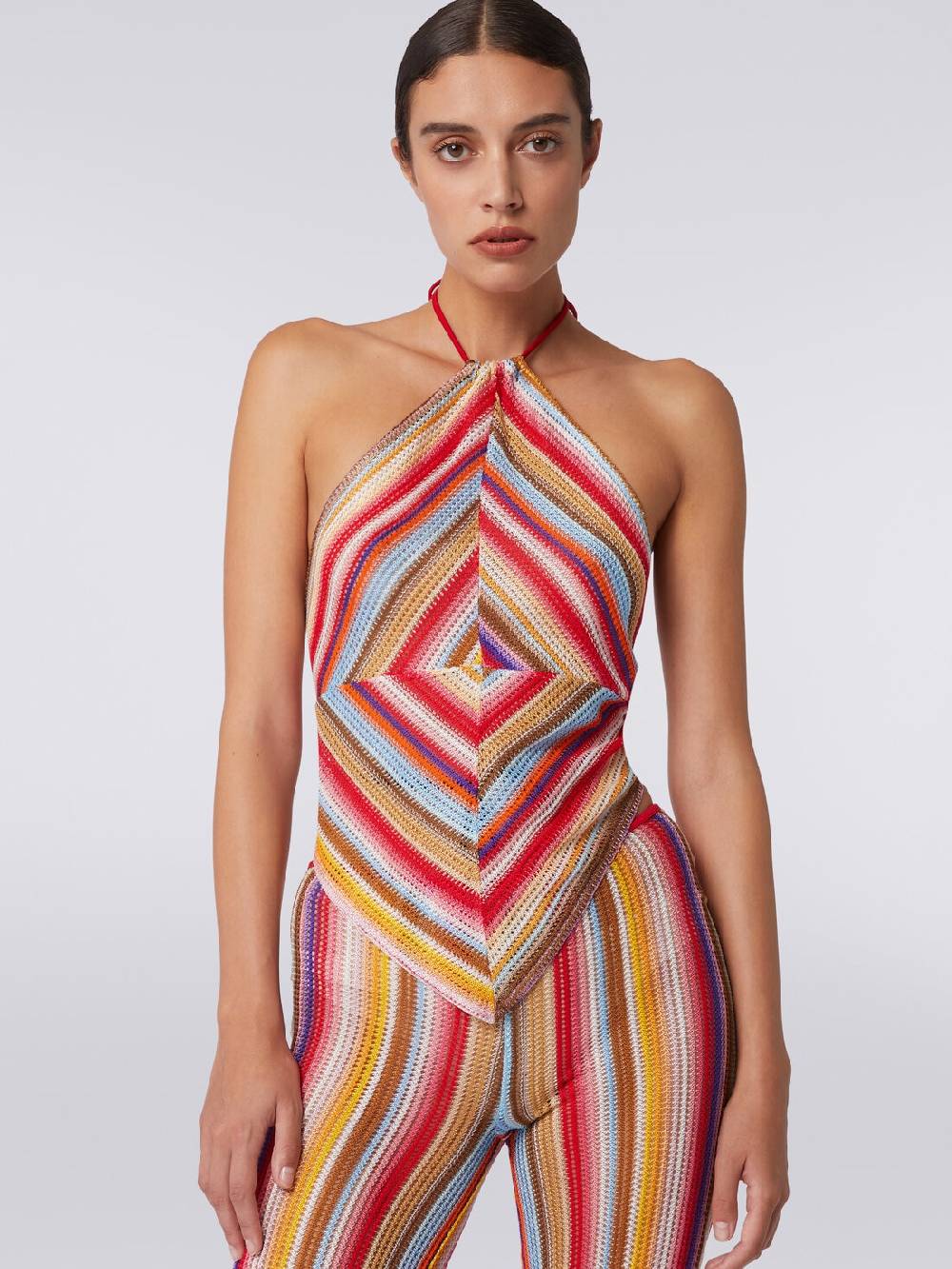 M Missoni Top Con Scollatura All'americana In Crochet Rigato