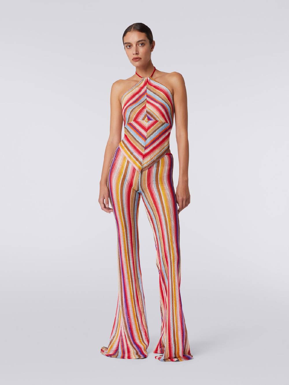 M Missoni Top con scollatura all'americana in crochet rigato