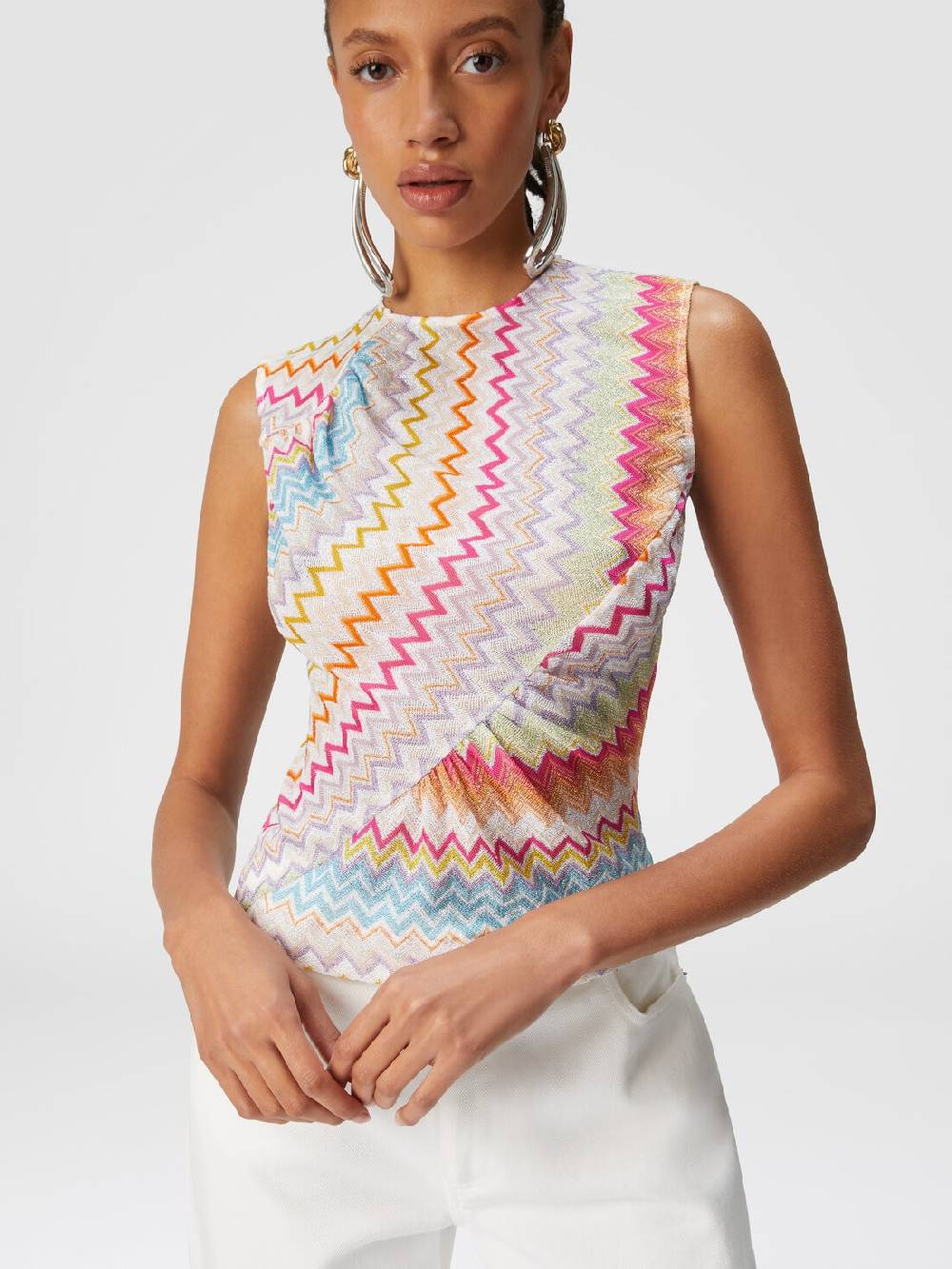 M Missoni Top In Viscosa Zig Zag Lamé Con Arricciature