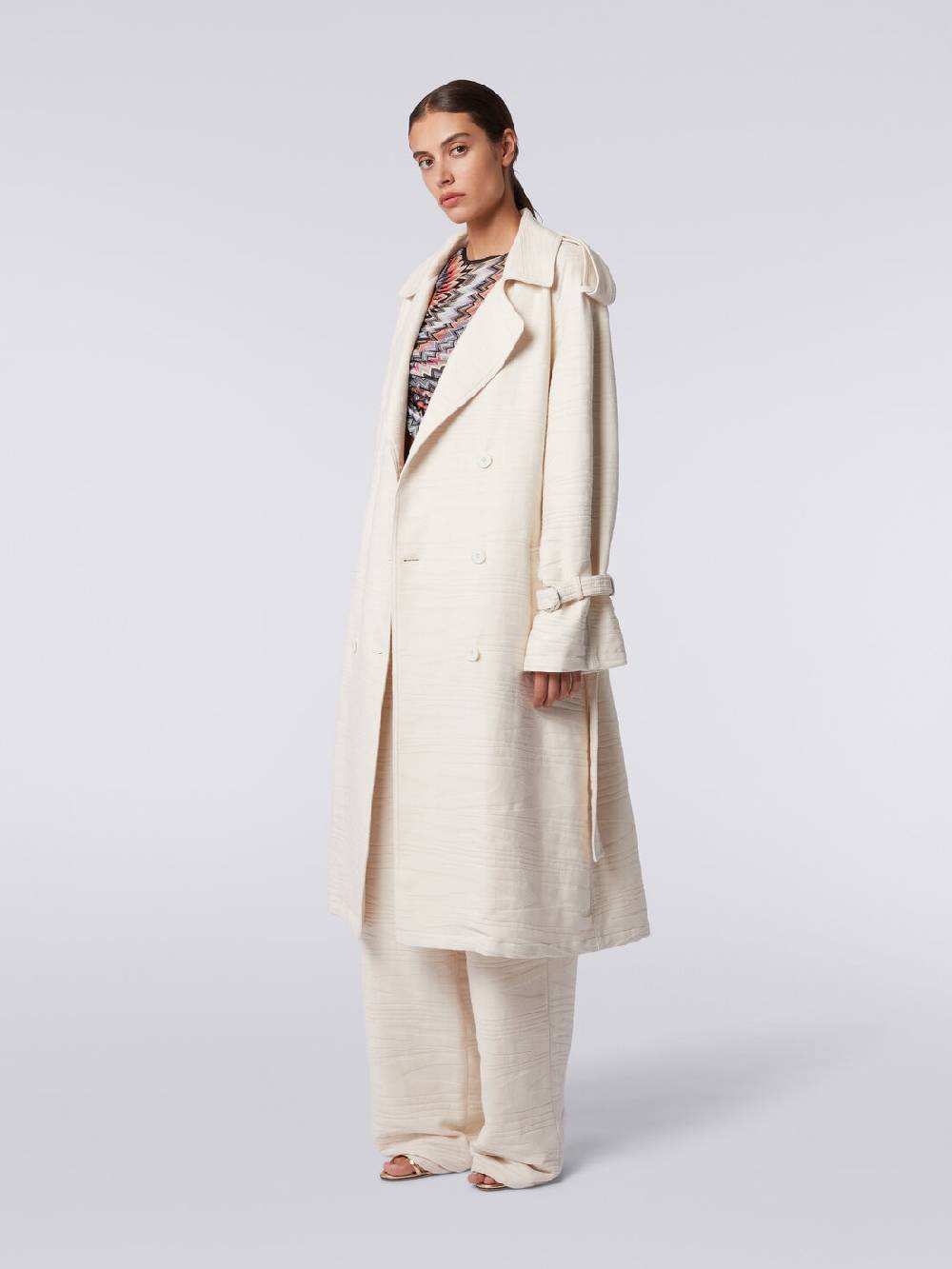 M Missoni Trench In Canvas Di Cotone Jacquard Fimmato