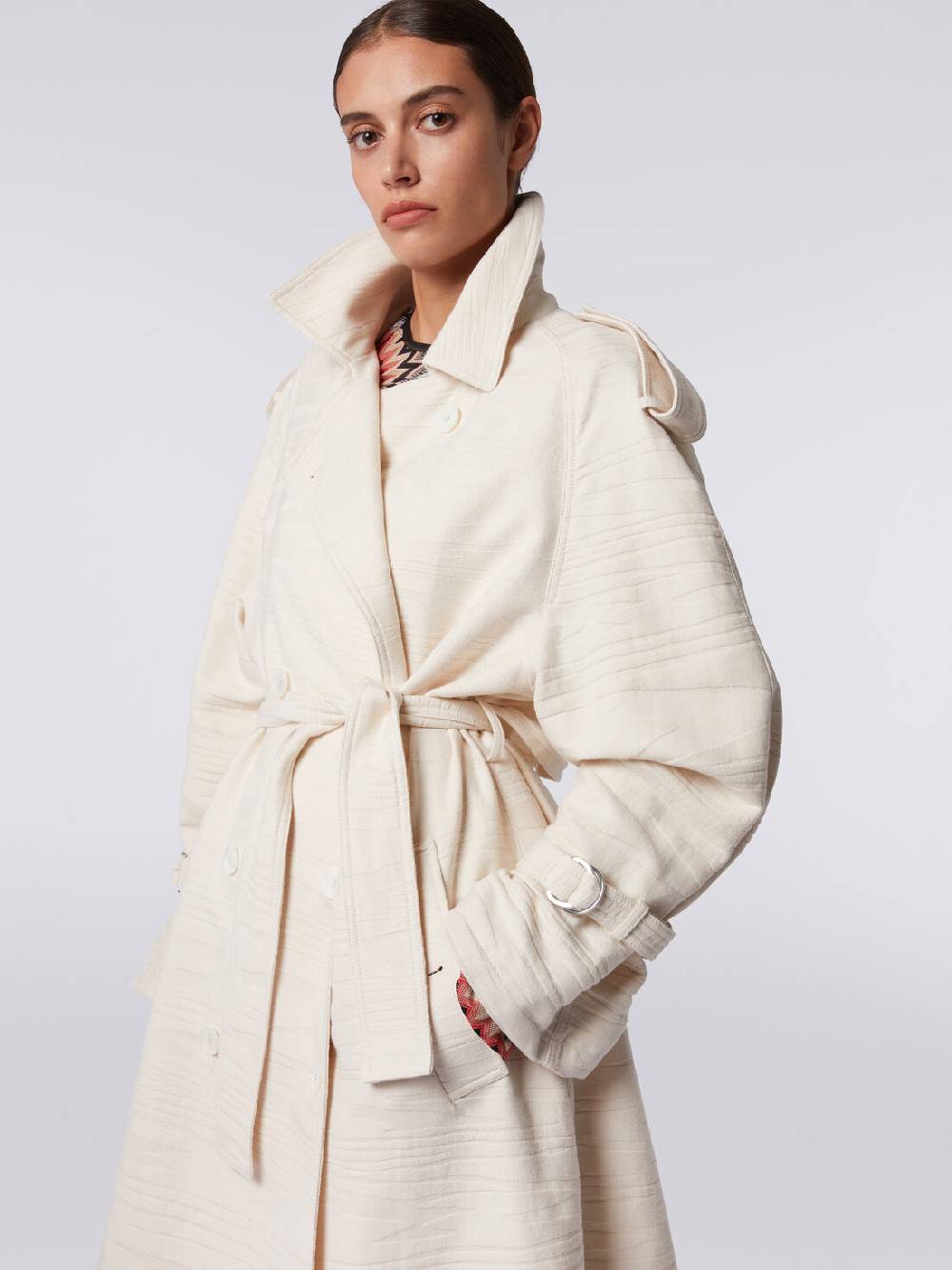 M Missoni Trench In Canvas Di Cotone Jacquard Fimmato