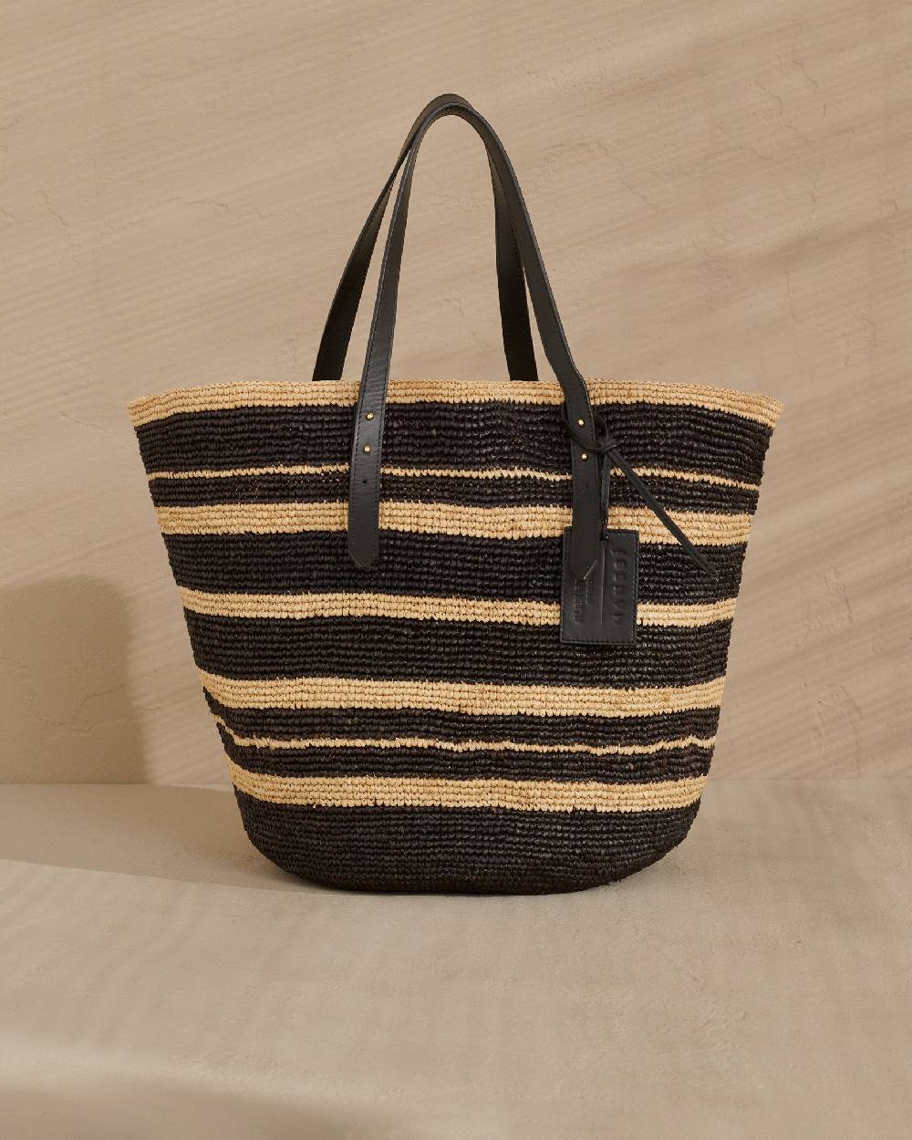 Manebí Bahia Raffia Bag - Leather Handles \u0026 Tag Natural And Black