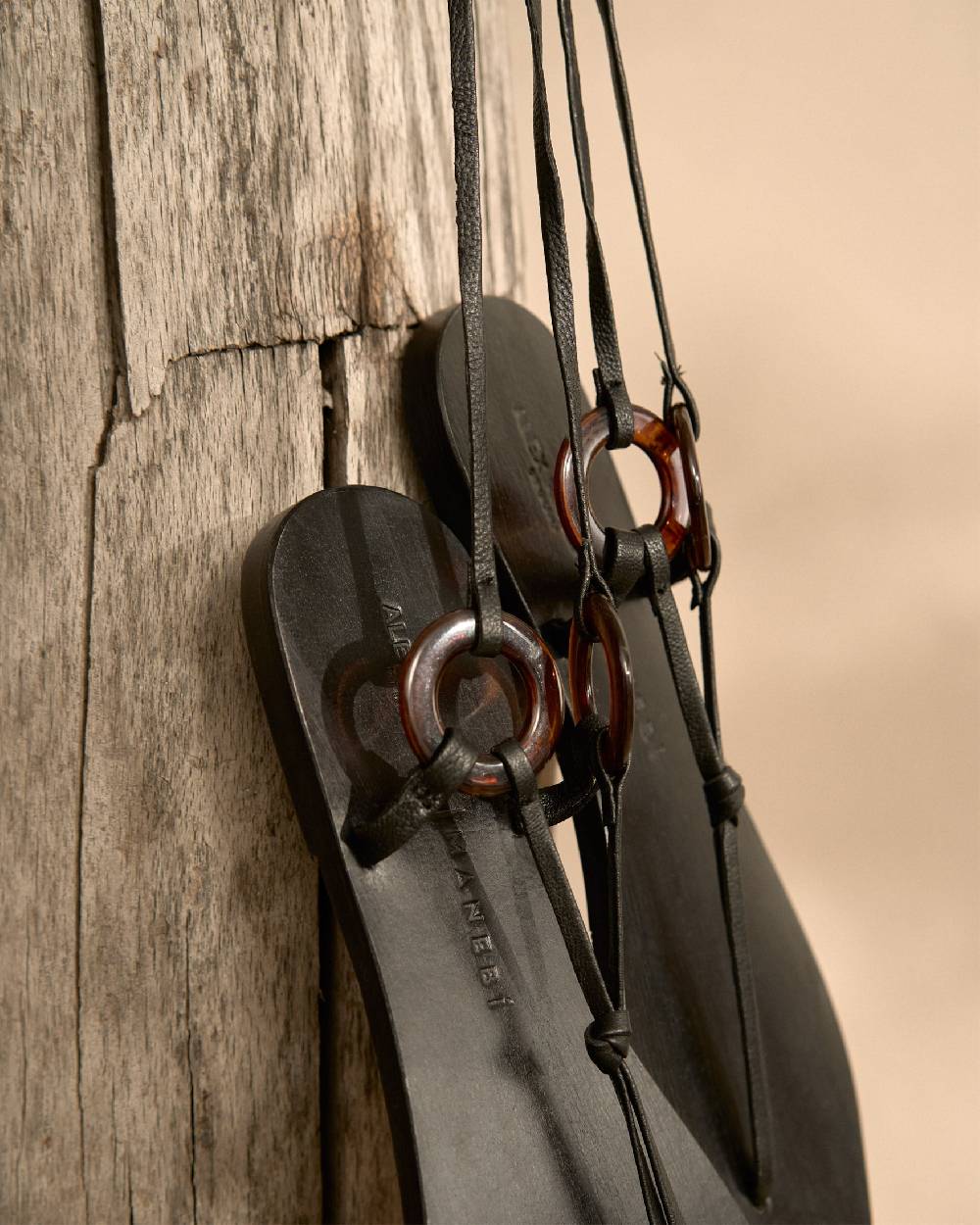 Manebí Be Leather \u0026 Resin Ring Sandals - Lace-Up Black