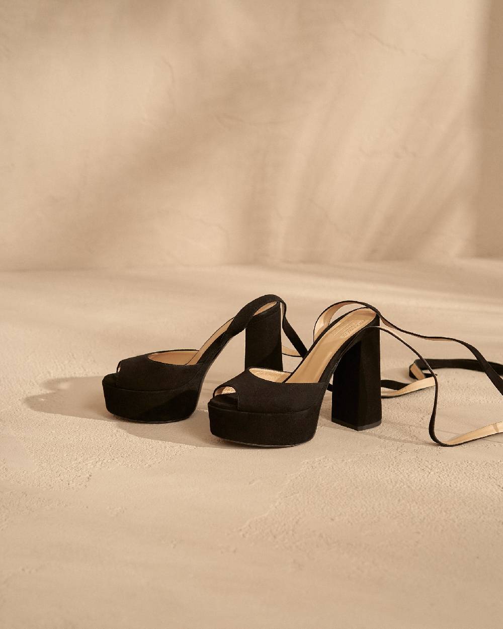 Manebí Bellini Suede Platforms Sandals - Tie-Up Black