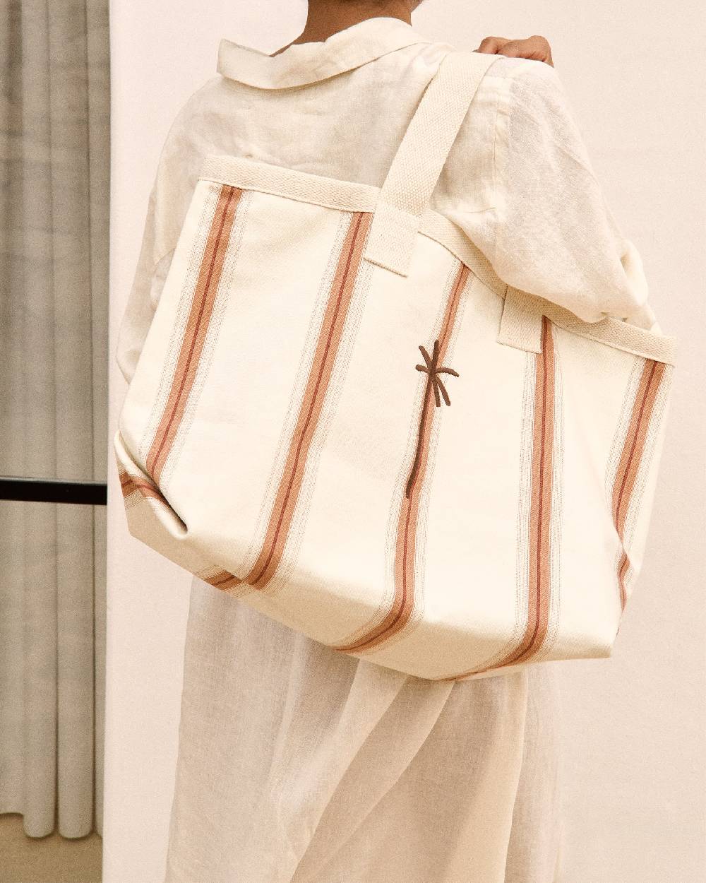 Manebí Canvas California Tote Bag - Cocoa Beige Multistripes