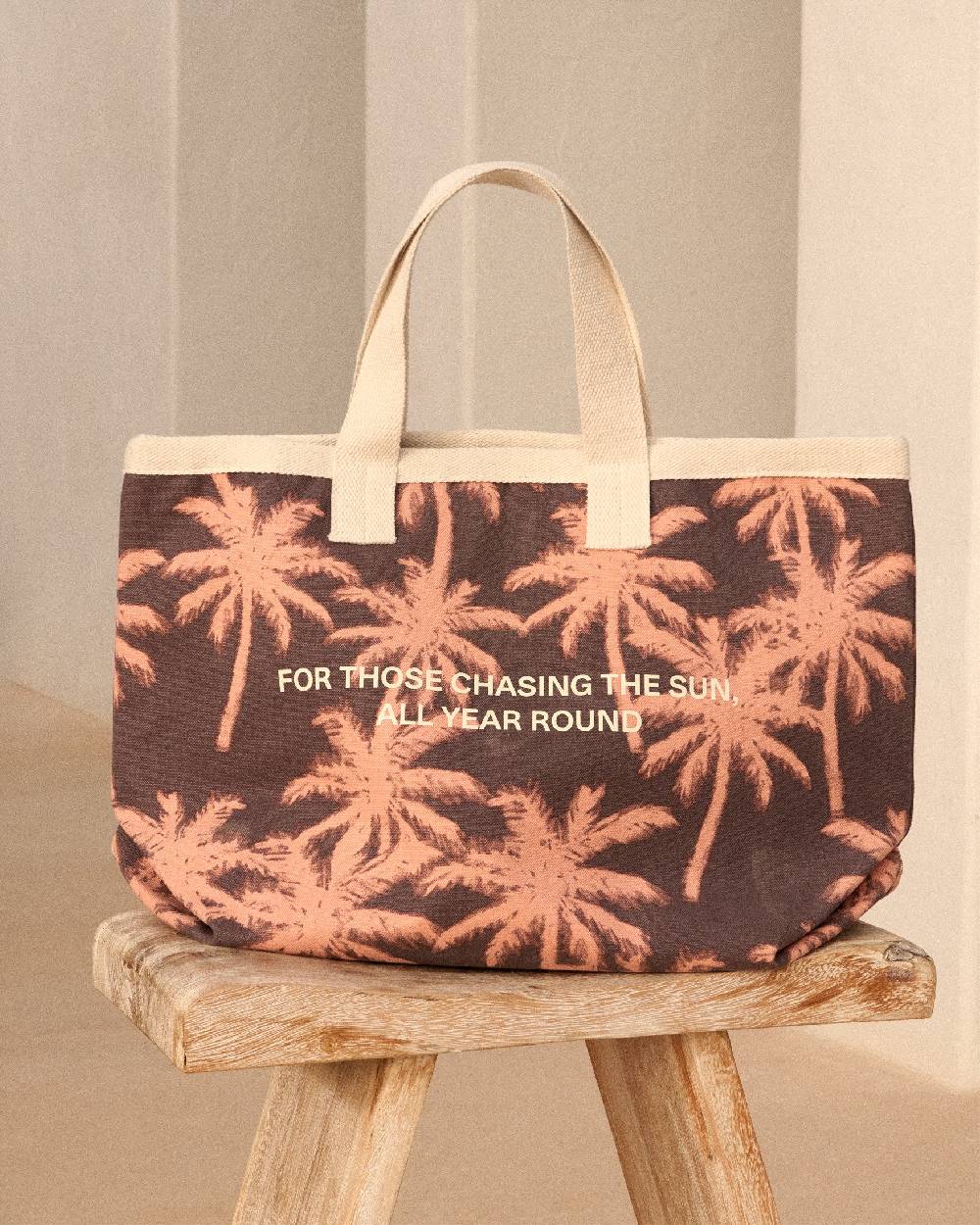 Manebí Canvas California Tote Bag - Cocoa \u0026 Orange Rust Maxi Palm