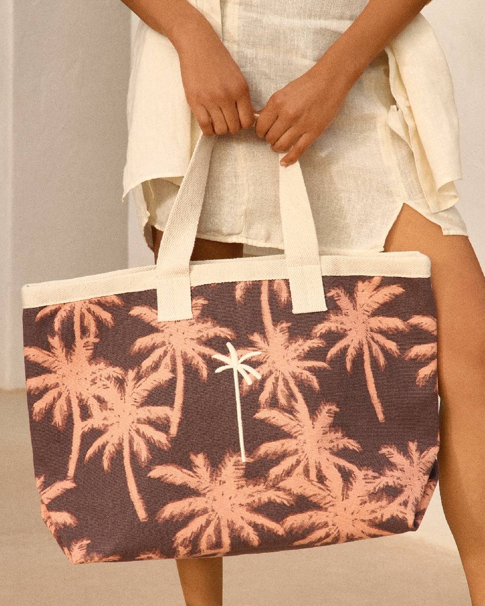 Manebí Canvas California Tote Bag - Cocoa \u0026 Orange Rust Maxi Palm